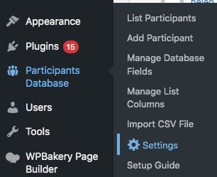 image of the Participants Database settings link